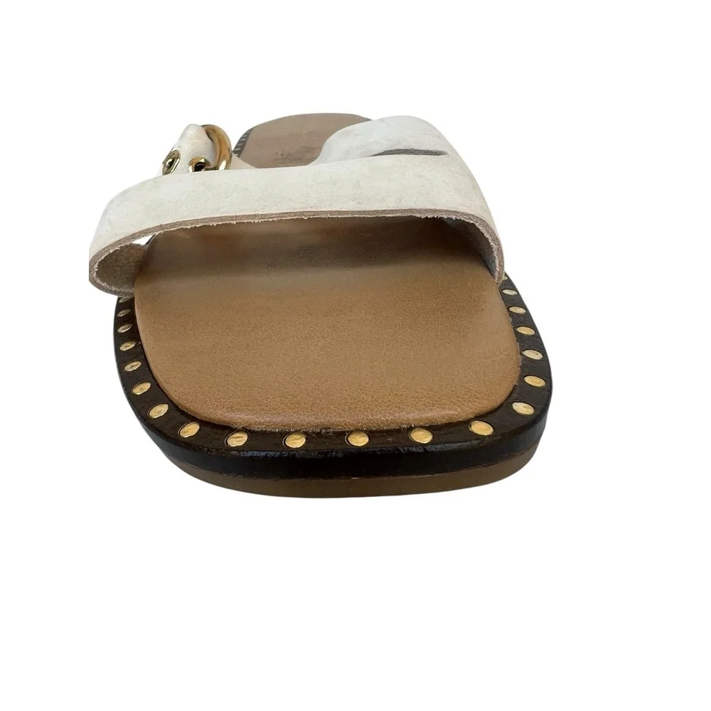 Mila Paoli Ivory Suede Leather Slides Sandals Made‎ in Italy Womens 9